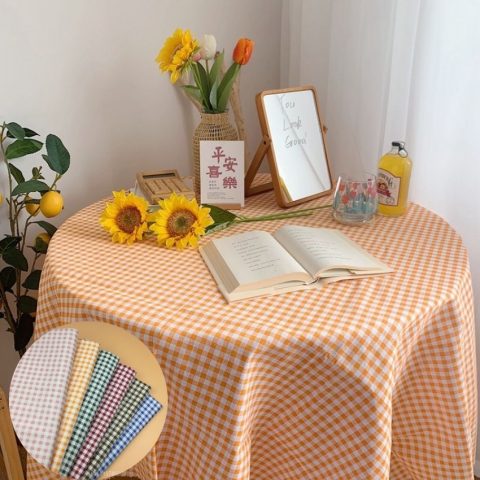 Khăn trải bàn vải bố canvas họa tiết đơn giản sọc caro, hoa vinatge decor bàn ăn, bàn học hoặc làm phông nền chụp hình sản (15)